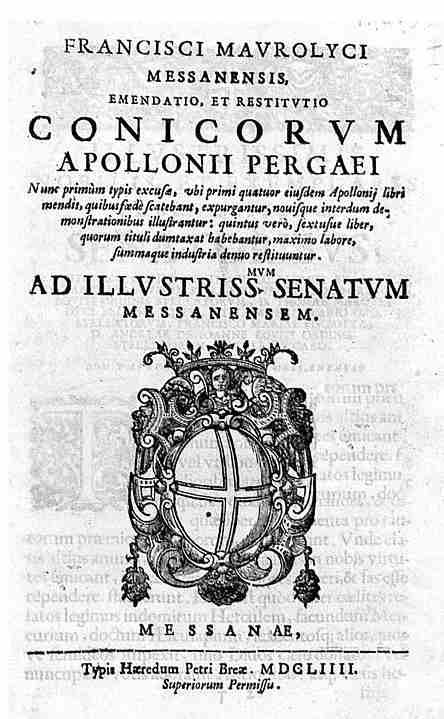 Page de titre d'une édition imprimée des Coniques, 1654.