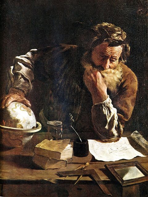 « Archimède », peint par Domenico Fetti en 1620 — presque deux mille ans après. Portrait imaginé.