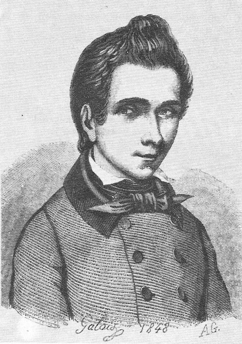 Gravure de 1848, dessinée de mémoire après sa mort. C'est le seul portrait de Galois adulte.